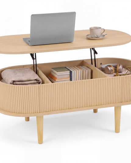 GIANTEX Oval Lift Top Coffee Table with Storage for Living Room