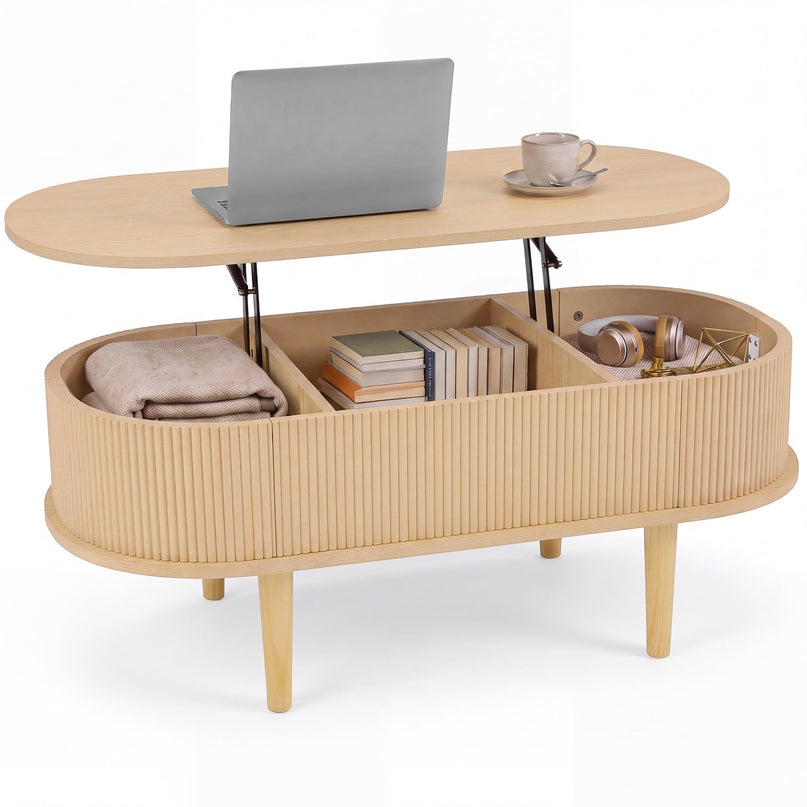 GIANTEX Oval Lift Top Coffee Table with Storage for Living Room