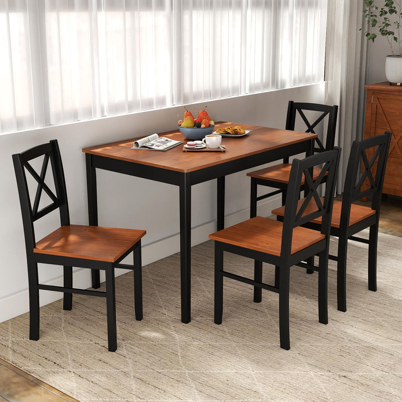 Giantex 5 Piece Dining Table Set for 4 with Rubber Wood Legs