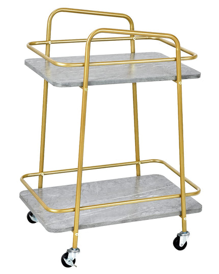 Giantex Gold Bar Cart, Island Service Cart, 2 Tier Storage Shelves with Guardrail for Dining Room Wine Coffee Bar
