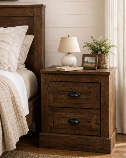 GIANTEX Farmhouse Nightstand 2-Drawer End Tables