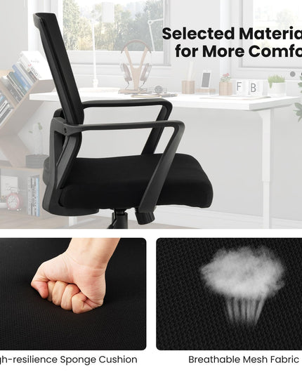 Giantex Office Desk Chair with Lumbar Support, Ergonomic Mesh Office Chair with Wheels and Armrests