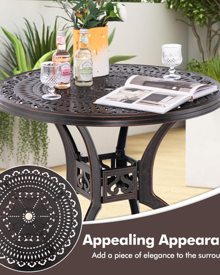 Giantex 31.5" Patio Bistro Table, Cast Aluminum Table Side Table with 2" Umbrella Hole & Adjustable Footpads