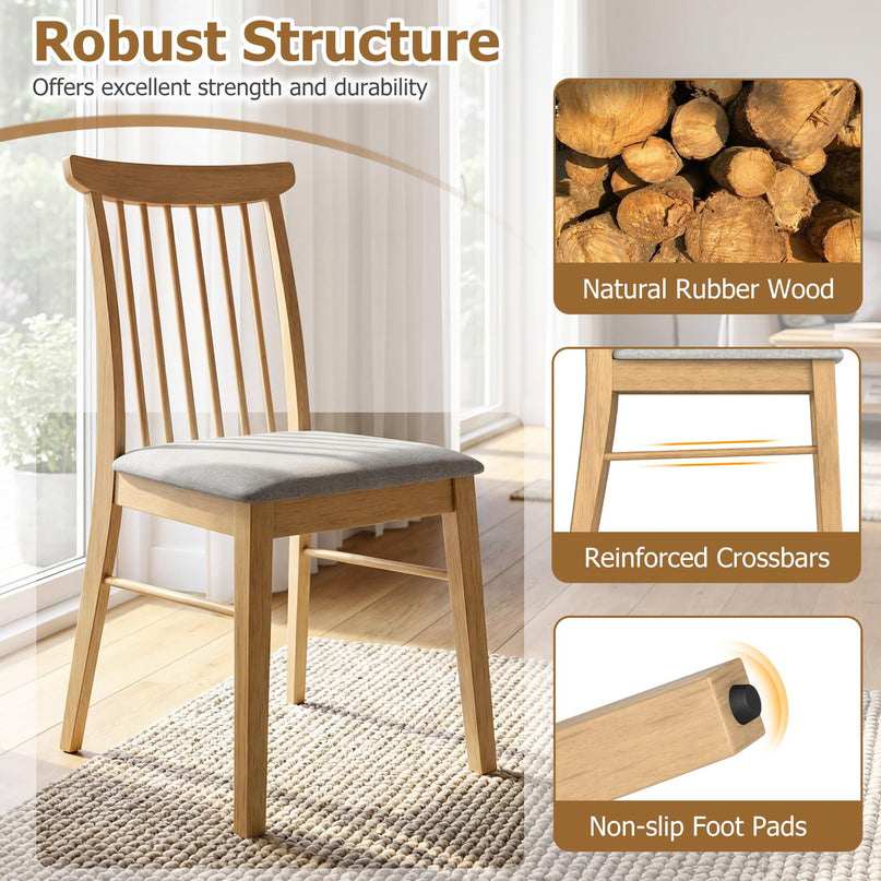 Chaises de cuisine sans accoudoirs Giantex avec cadre en bois d'hévéa et revêtement en tissu