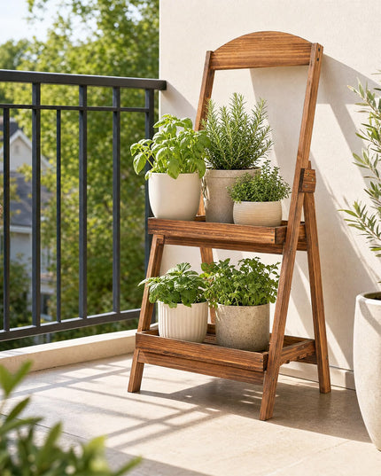 GIANTEX 2-Tier Ladder Plant Stand with Raised Edges