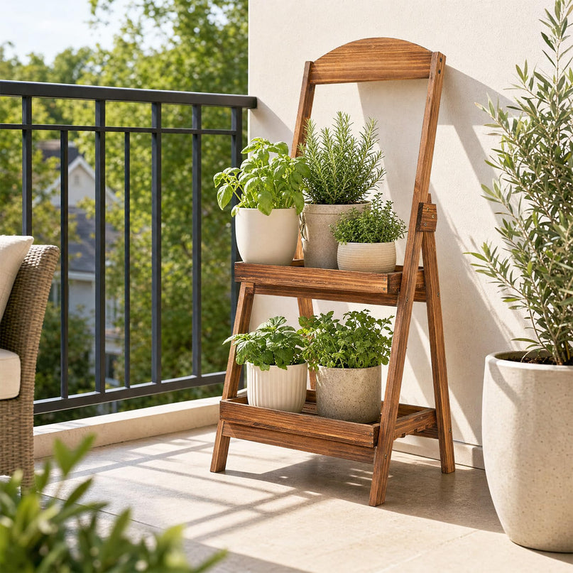 GIANTEX 2-Tier Ladder Plant Stand with Raised Edges