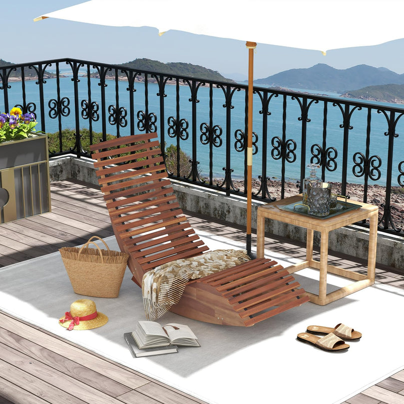 Giantex Outdoor Chaise Lounge Chair - Set of 2 Acacia Wood Outdoor Lounger