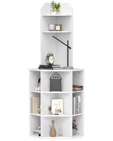 Giantex 6-Tier Corner Shelf with Charging Station, 63" Tall Corner Bookshelf with 2 USB Ports & 2 Outlets