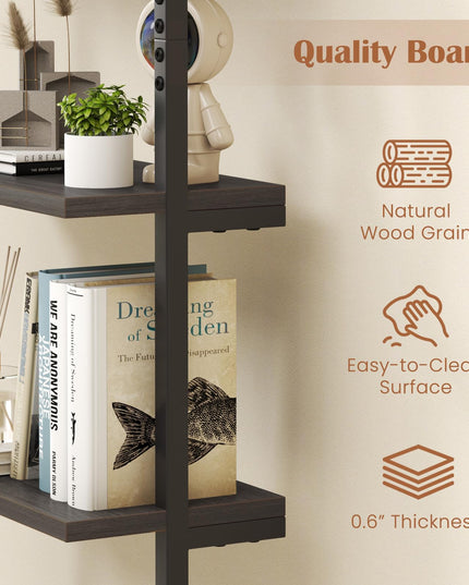 Giantex 6-Tier Ladder Shelf, 72" Wall Mounted Bookshelf with Metal Frame, Industrial Open Storage Shelves
