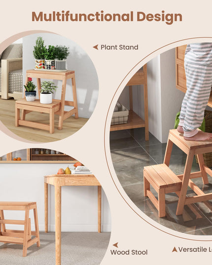 Giantex Folding Step Stool, Wooden 2-Step Stool for Kids & Adults, Holds up to 550Lbs