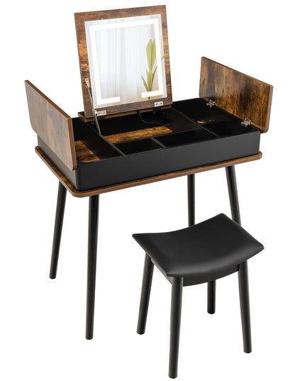 CHARMAID Vanity Desk with 3-Color Lighted Flip Top Mirror
