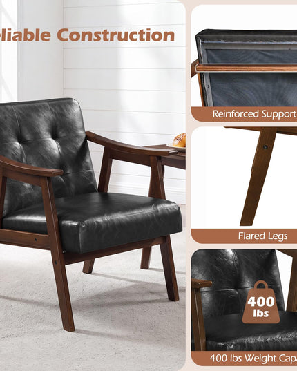 Faux Leather Accent Chair with Inclined Backrest (1/2)