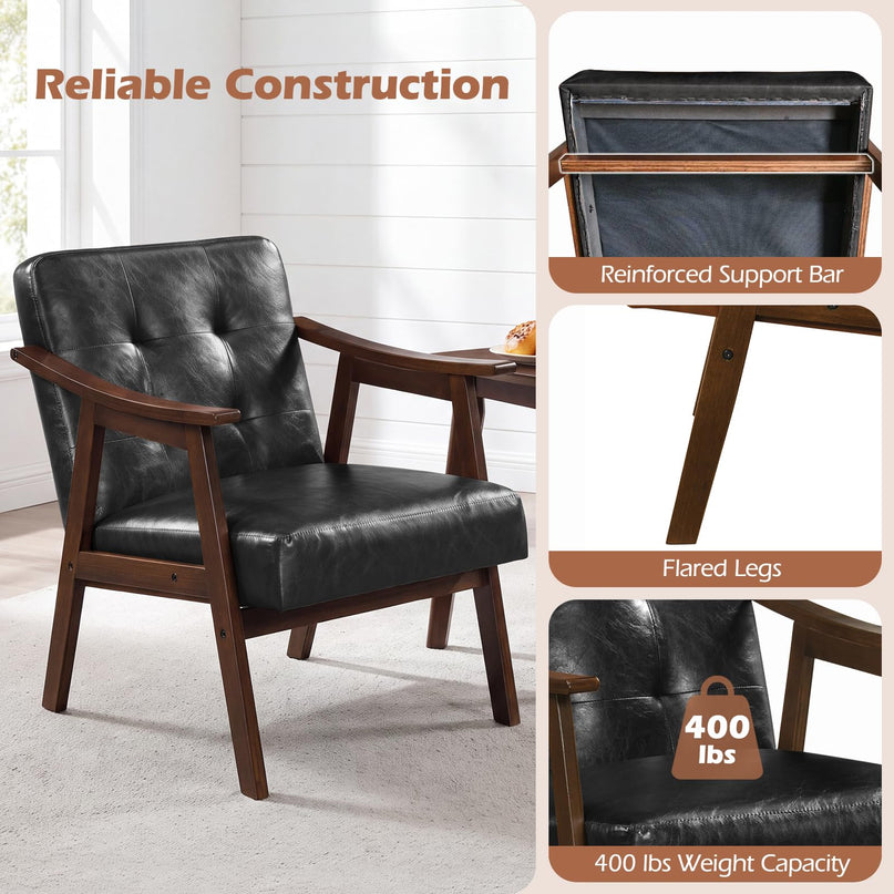 Faux Leather Accent Chair with Inclined Backrest (1/2)
