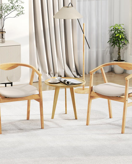 Giantex Bamboo Accent Chair - Wood Natural Boho Accent Dining Chairs with Armrest and Curved Backrest (1/2)