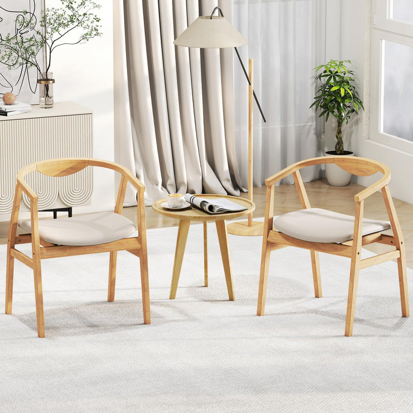 Giantex Bamboo Accent Chair - Wood Natural Boho Accent Dining Chairs with Armrest and Curved Backrest (1/2)