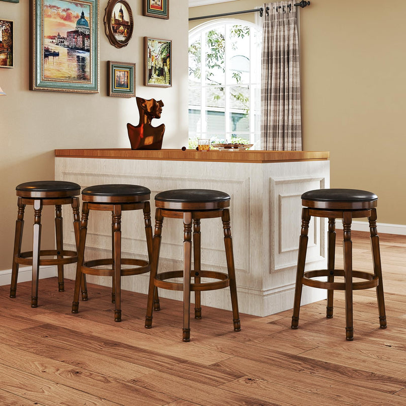 Giantex 29" Bar Height Swivel Bar Stools with Faux Leather Padded Seat & Footrests