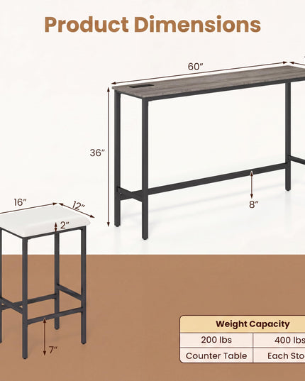 Giantex 4 Piece Bar Table and Chairs Set with Power Outlet