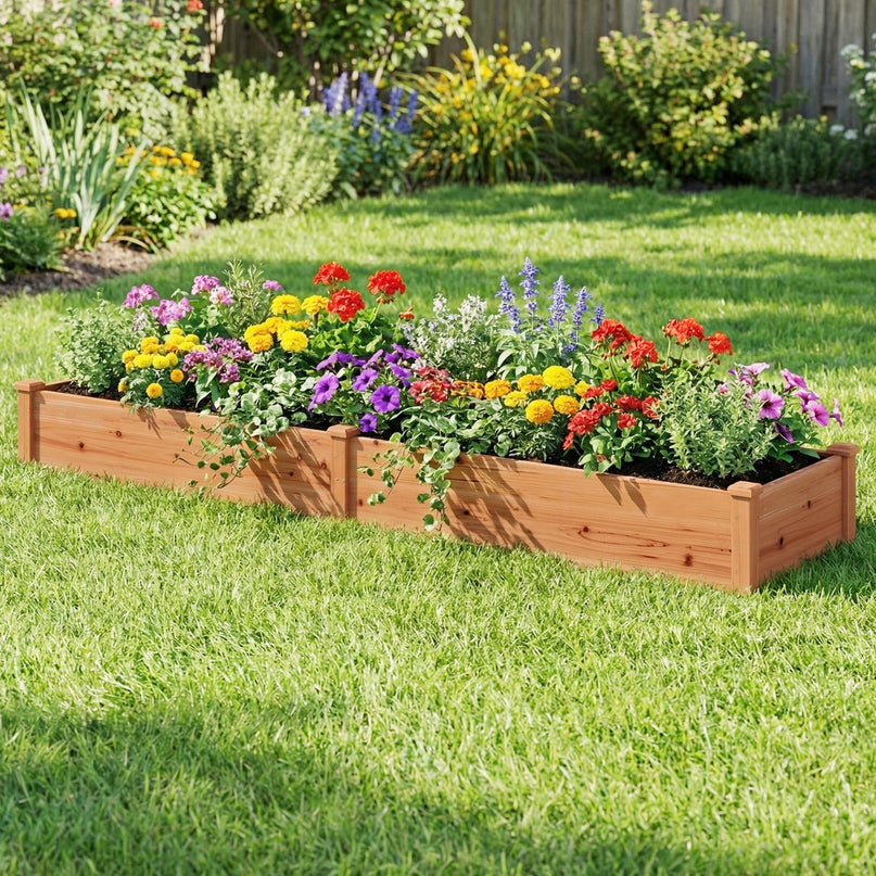 GIANTEX 95" Wooden Raised Garden Bed, Rectangular Planter Box(95” x 24” x 10”)