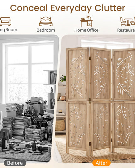 GIANTEX Boho Room Divider with Carved Palm Leaf Pattern
