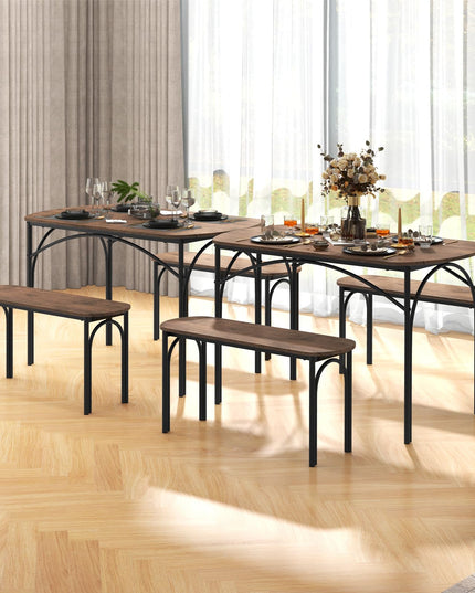 Giantex Dining Table Set for 4, Modern Oval Kitchen Table Set with 2 Benches, Metal Frame
