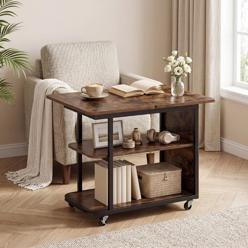 Giantex 3-Tier Mobile Side Table with Foldable Top & Universal Wheels (1/2)