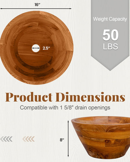 Giantex Teak Wood Vessel Sink - Bathroom Washbasin with Smooth Finish, Round Corner (16” x 16” x 8”)