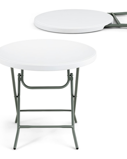 Giantex 32 Inches Round Folding Table, Portable Plastic Card Table with Thickened HDPE Tabletop and Sturdy Metal Frame, White