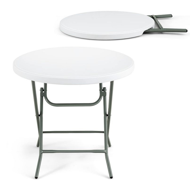 Giantex 32 Inches Round Folding Table, Portable Plastic Card Table with Thickened HDPE Tabletop and Sturdy Metal Frame, White