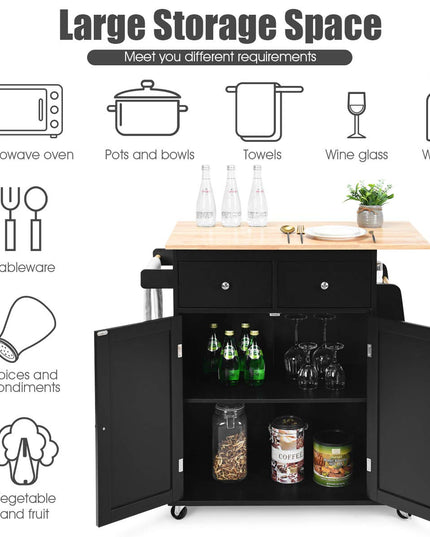 Giantex Kitchen Island Cart, Rolling Wood Trolley with Storage Cabinet