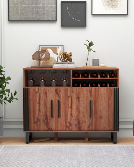 Giantex Wine Bar Cabinet, Buffet Sideboard with 3 Doors & Adjustable Shelves, Liquor Cabinet