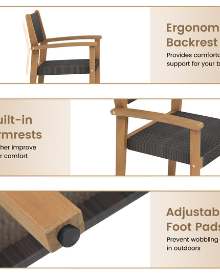 Giantex Stackable Outdoor Wicker Dining Chair Set, Rattan Armchairs w/Acacia Wood Frame