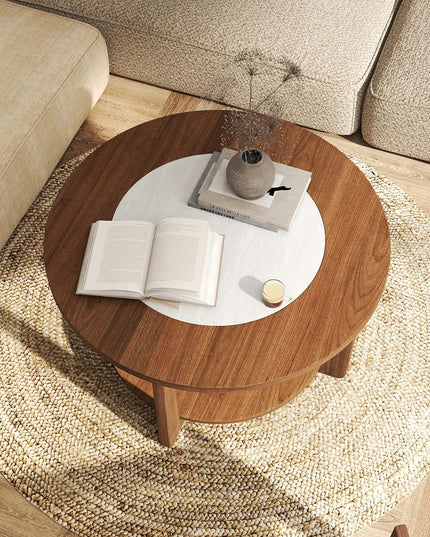 Giantex 2-Tier Round Farmhouse Coffee Table with 2-Tone Tabletop