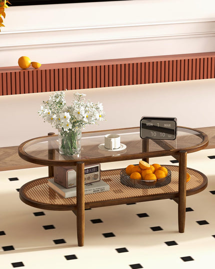 Boho Rattan Coffee Table - Giantex