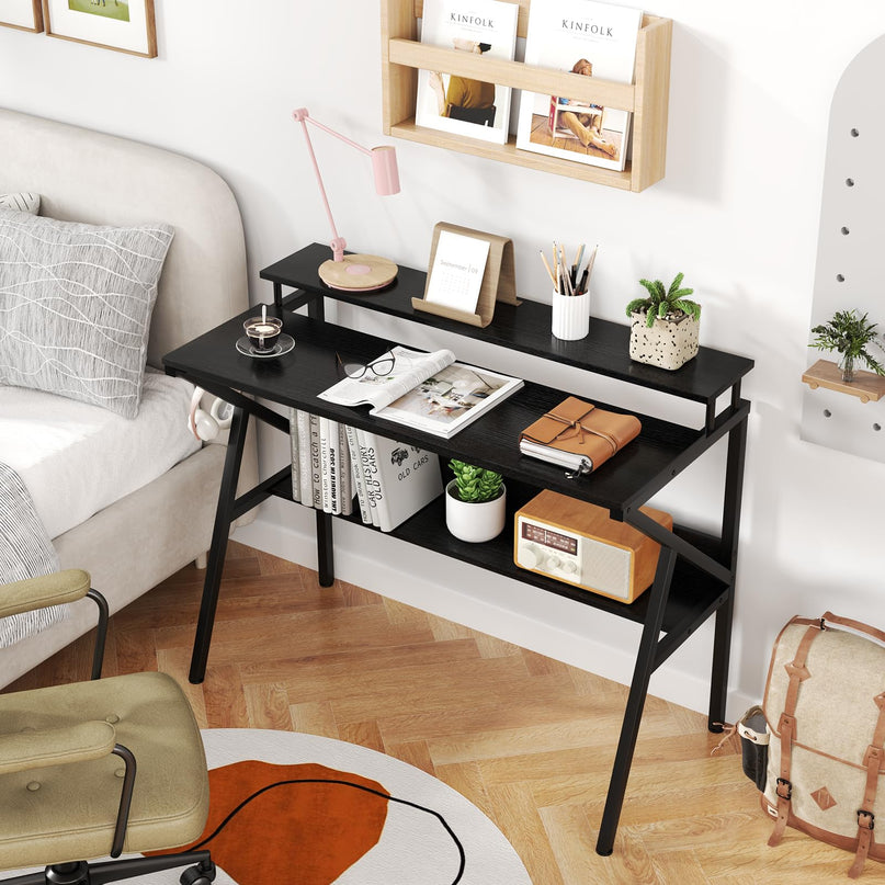 Giantex Compact Computer Desk for Small Spaces with Monitor Stand