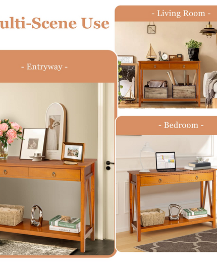 Console Table Entryway Sofa Side Table with 2 Drawers & Open Shelf