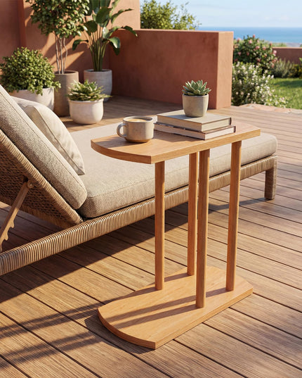 Giantex Table d'appoint en teck en C étroite à 2 niveaux pour canapé (1/2)