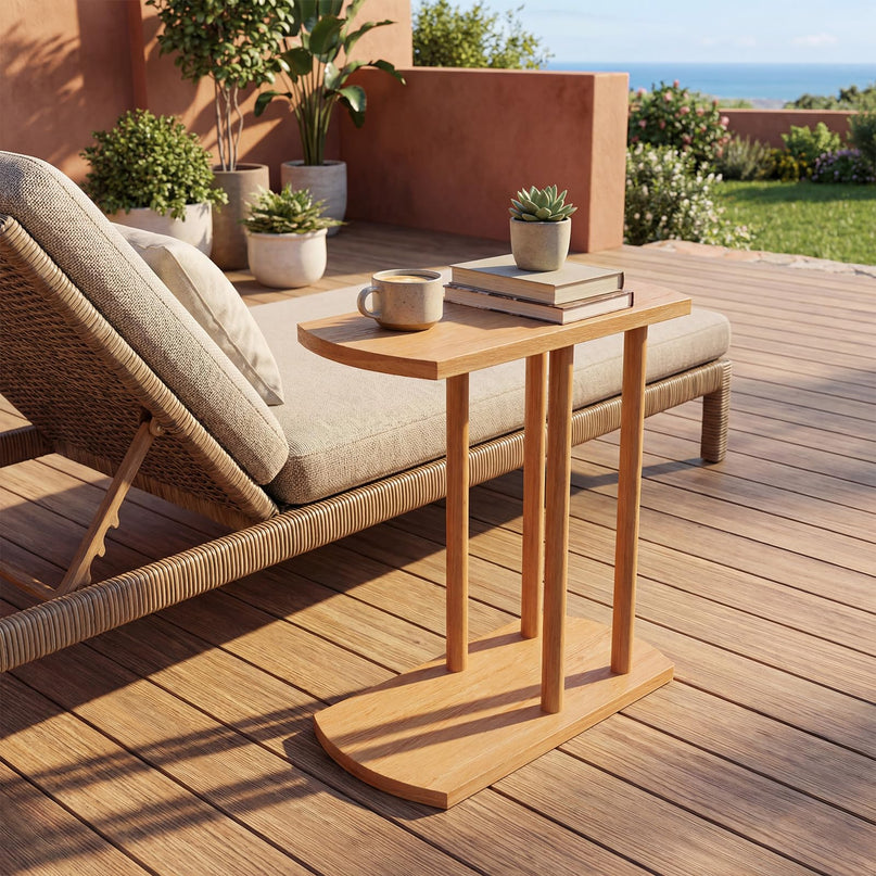 Giantex Table d'appoint en teck en C étroite à 2 niveaux pour canapé (1/2)