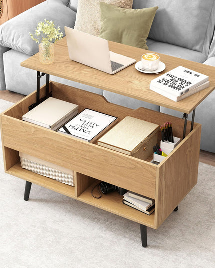 Giantex Lift Top Coffee Table w/Hidden Compartment & 2 Open Shelves
