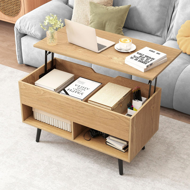Giantex Lift Top Coffee Table w/Hidden Compartment & 2 Open Shelves