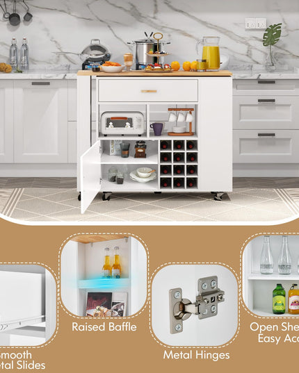 Giantex Mobile Kitchen Island Cart - 2-in-1 Reversible Serving Cart Bar Table Combo, White