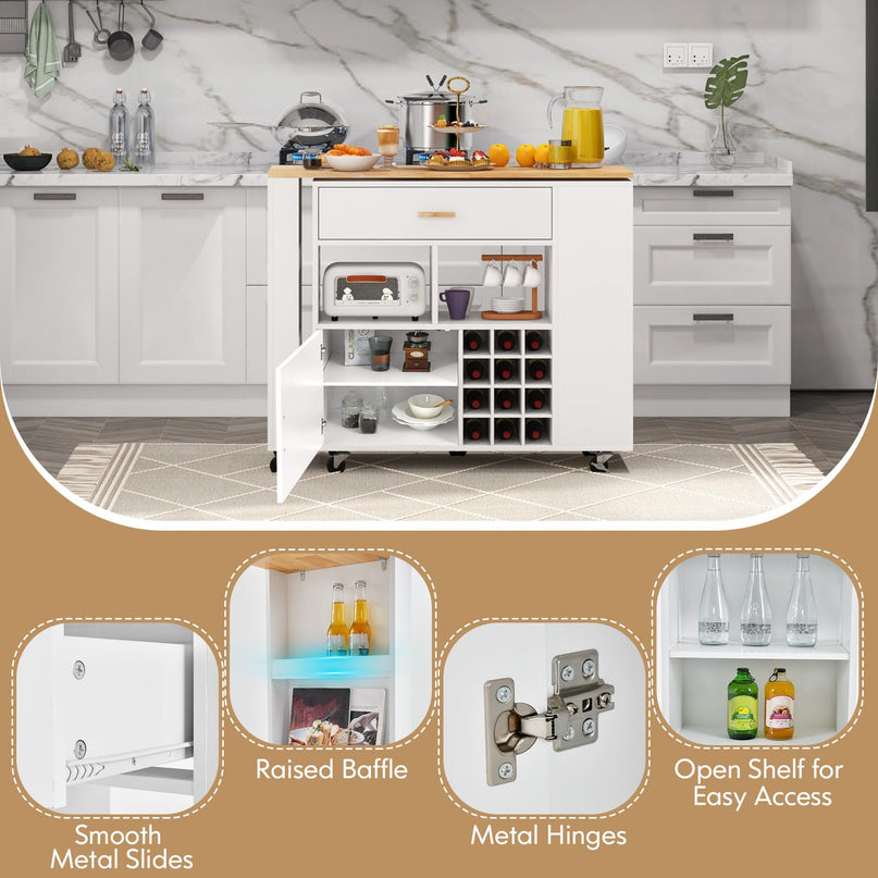 Giantex Mobile Kitchen Island Cart - 2-in-1 Reversible Serving Cart Bar Table Combo, White