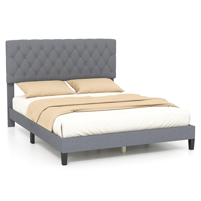 Giantex Queen Bed Frame, Upholstered Platform Bed with Button Tufted Headboard and Solid Wooden Slats Support