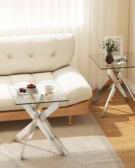 Giantex Table d'appoint carrée en verre pour canapé（1/2）