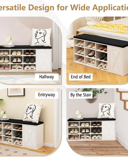 Giantex Shoe Bench, 3 Tier 9 Cubes Storage Bench with Adjustable Shelves (Rustic Brown)