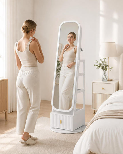 CHARMAID 360° Swivel Jewelry Cabinet with 3-Color LED Vanity Mirror