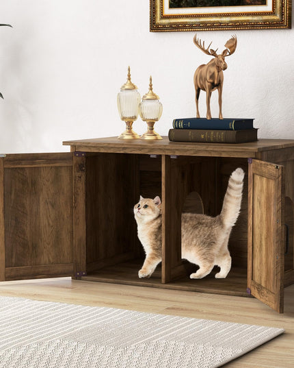 Giantex Cat Litter Box Enclosure - Flip Top Litter Box Hidden Furniture with Barn Door, Side Entrance