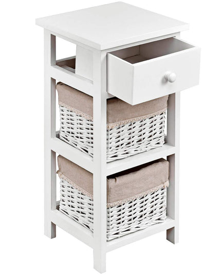 Giantex Wooden Nightstand 3-Tier Modern Bedside Table with 1 Drawer and 2 Storage Baskets