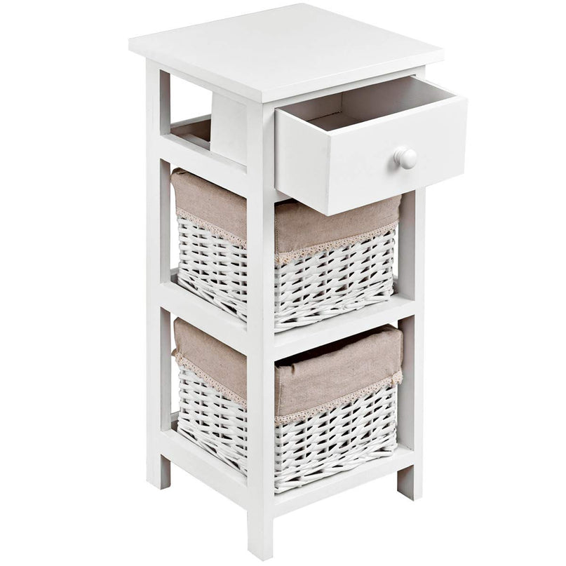 Giantex Wooden Nightstand 3-Tier Modern Bedside Table with 1 Drawer and 2 Storage Baskets