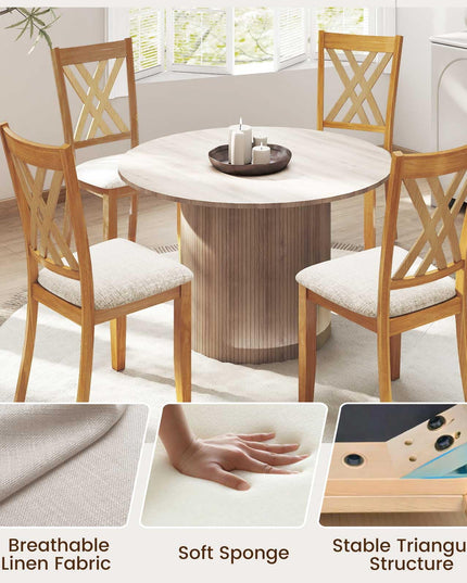 Giantex Wooden Dining Chairs Set of 2/4 Linen Fabric Upholstered Kitchen Chair