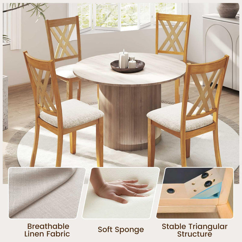 Giantex Wooden Dining Chairs Set of 2/4 Linen Fabric Upholstered Kitchen Chair